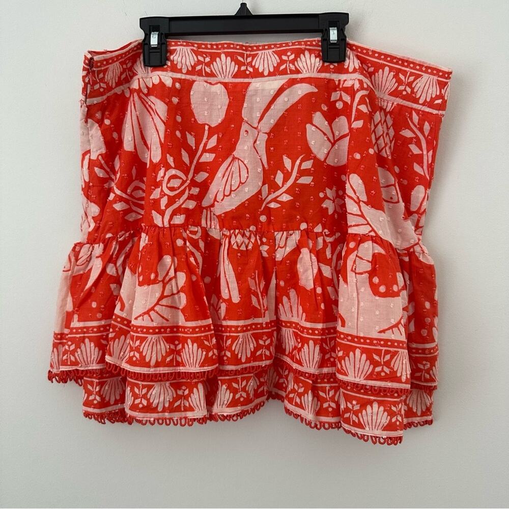 FARM Rio Orange Neon Jungle Mini Skirt Women's XL NWT Ruffle Lace Trim - Picture 3 of 8